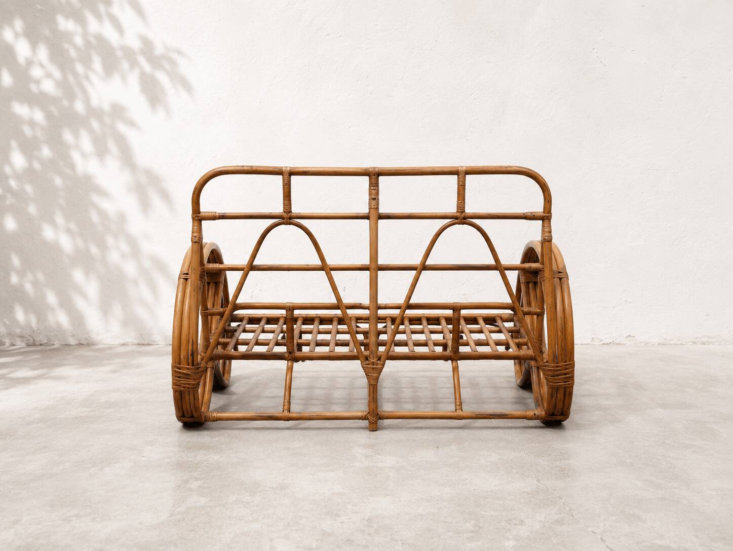 "Bretzel" vintage rattan bench – 1960s-1970s