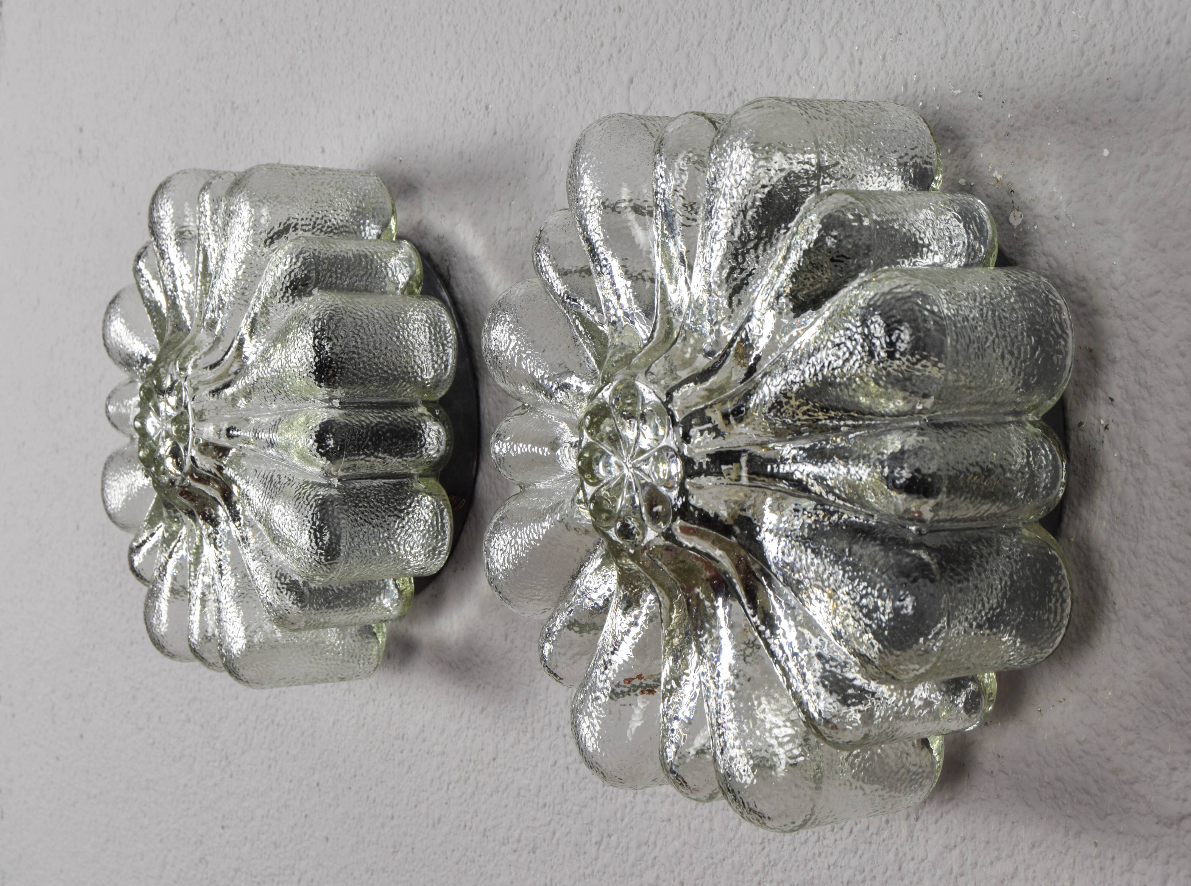 Mid Century Modern Germany Cut Glass Flush Mount Set 60s Bubble Flower Set