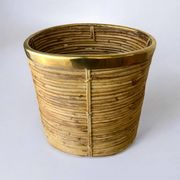 Large rattan and brass basket, Italy, circa 1970s