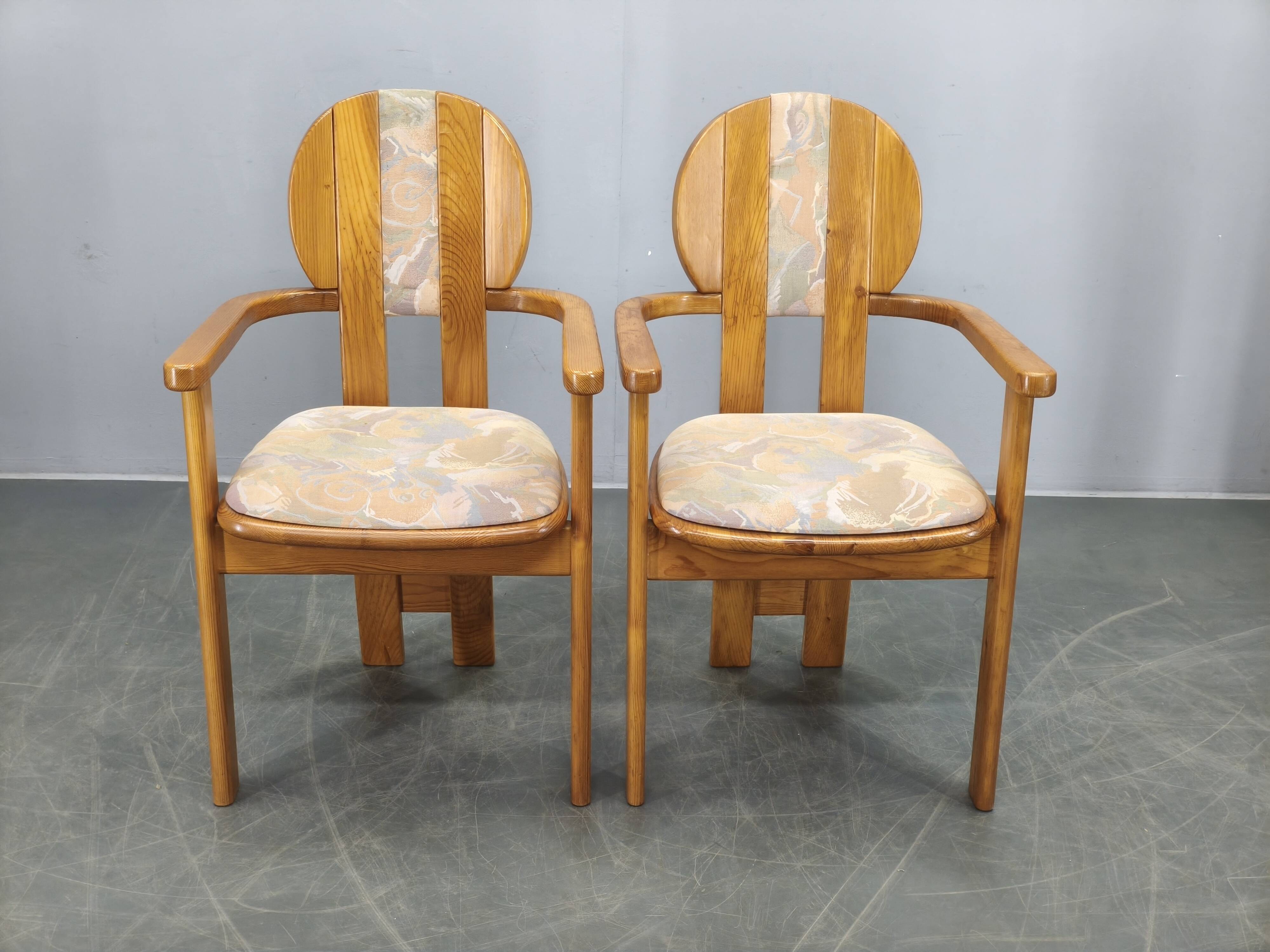 Set of 8 Czech Postmodern Pine Dining Armchairs, 1970s