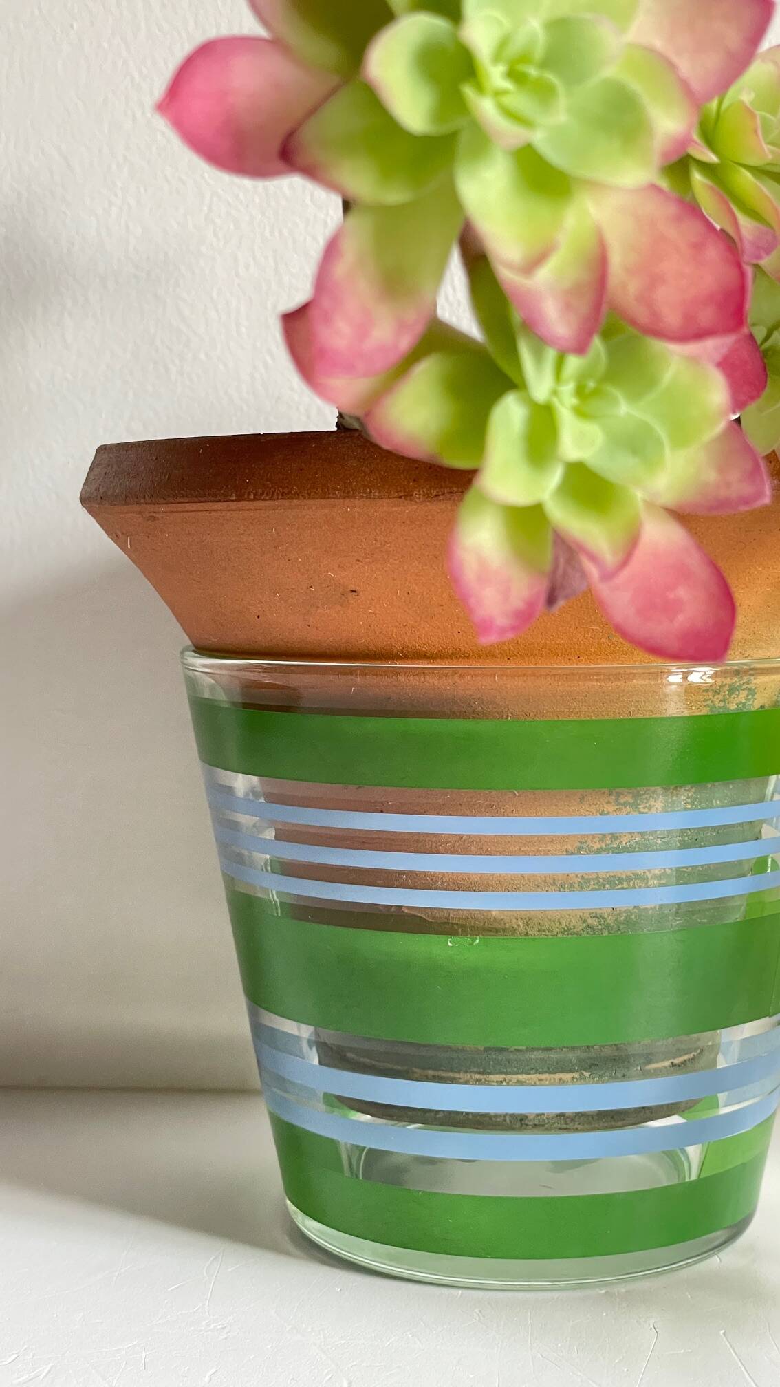 Pair of VINTAGE Silkscreened Glass Plant Pots