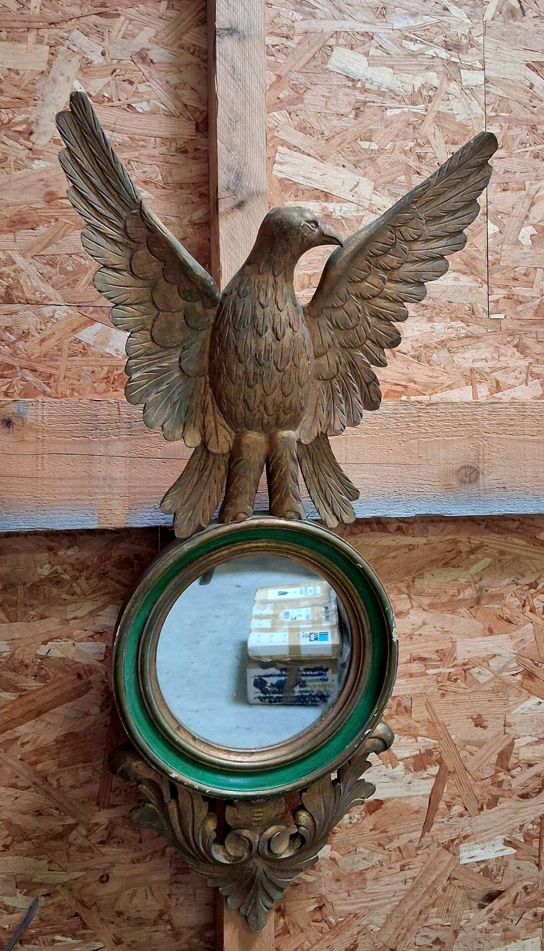 Empire style mirror with an eagle in carved and polychrome wood – late 19th century