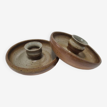 Duo of sandstone candle holders