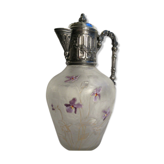 Carafe aiguière cristal dégagé acide Victor Saglier émaillé legras semis de violettes