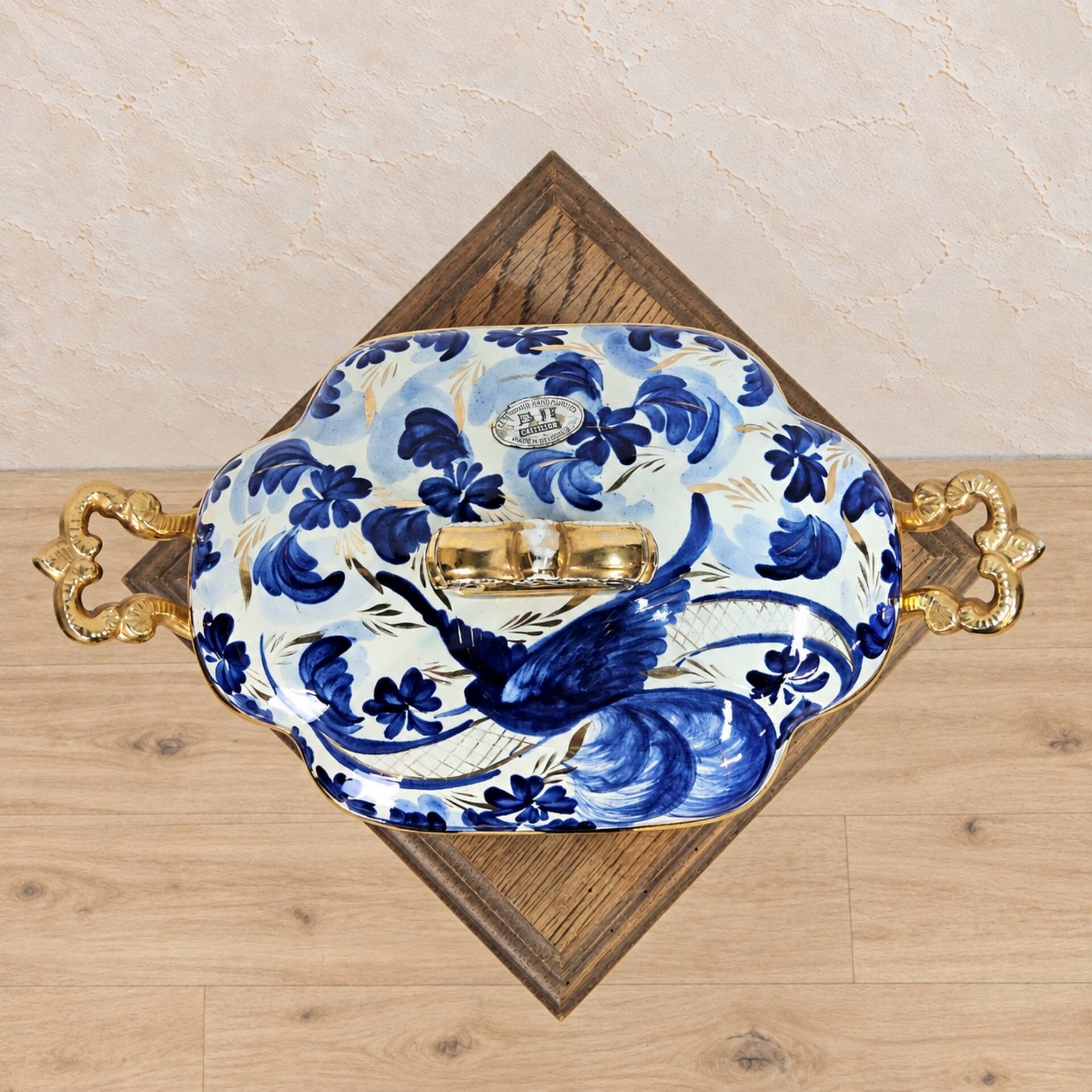 Vintage bonbonniere H. Bequet blue birds hand-painted