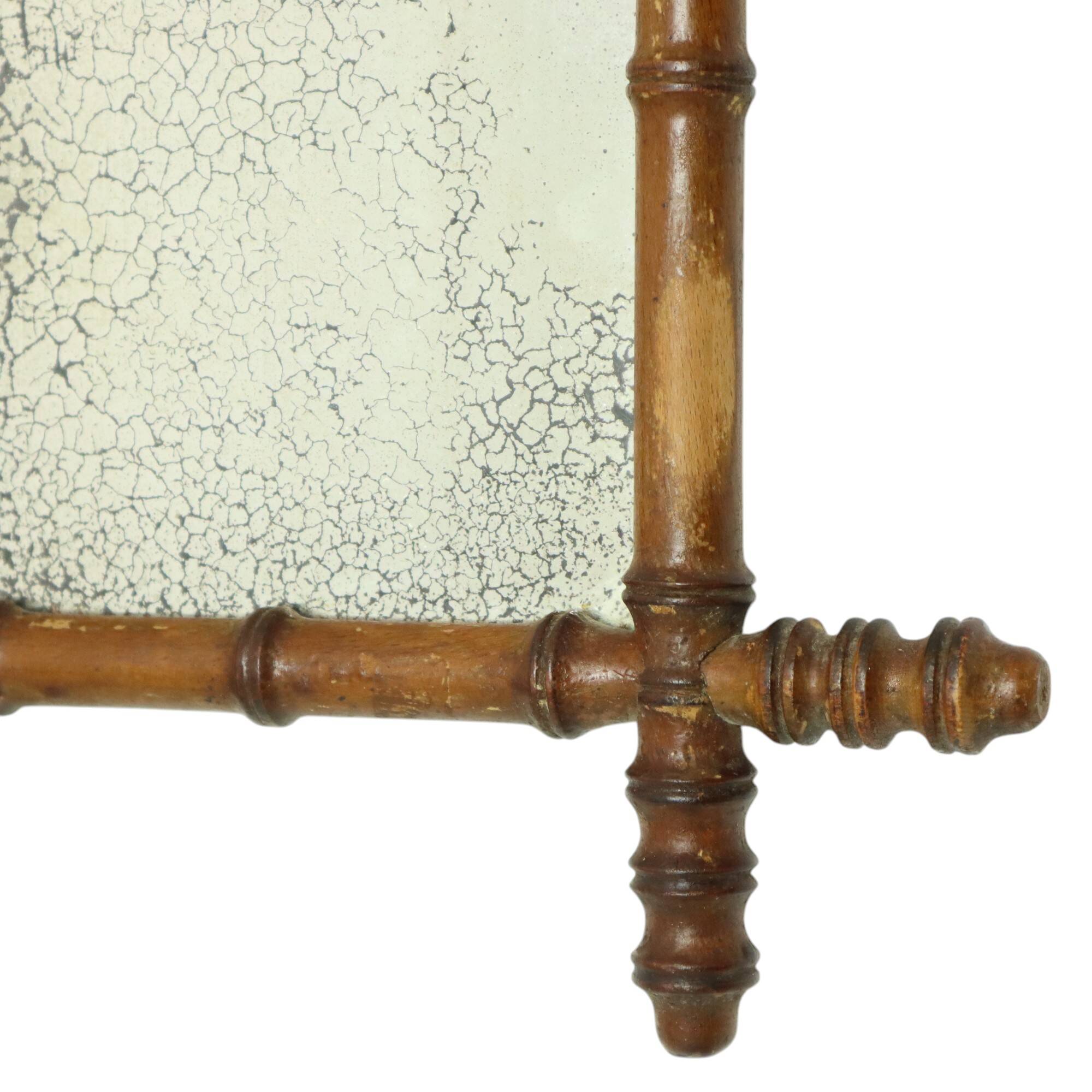 Antique Wooden Faux Bamboo Mirror France 40x34cm