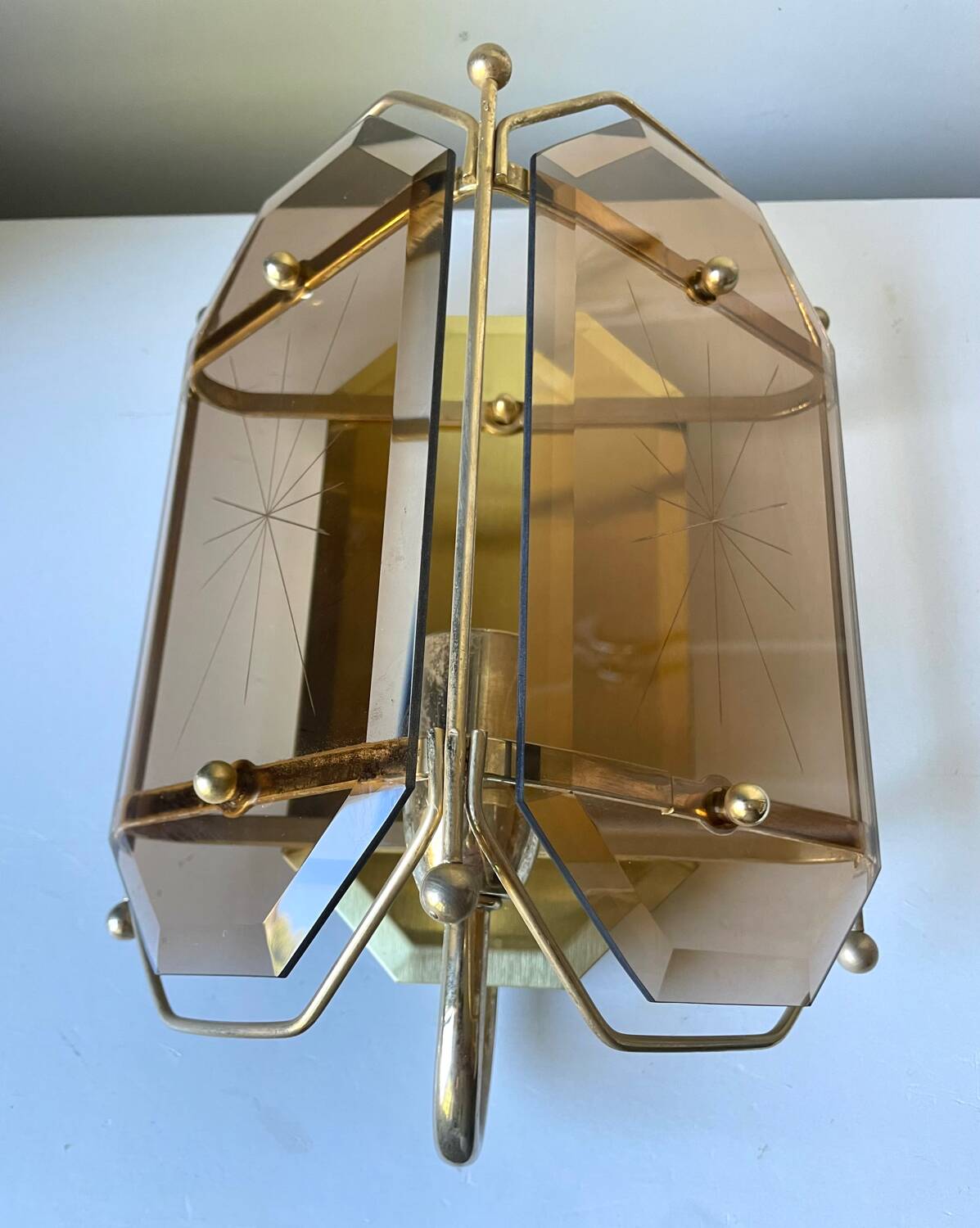 Scandinavian Vintage  wall light Sconce in Brass & Amber colored Glass