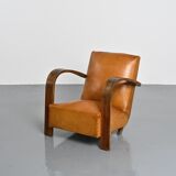 Art Deco club armchair in Havana leather, around 1940.