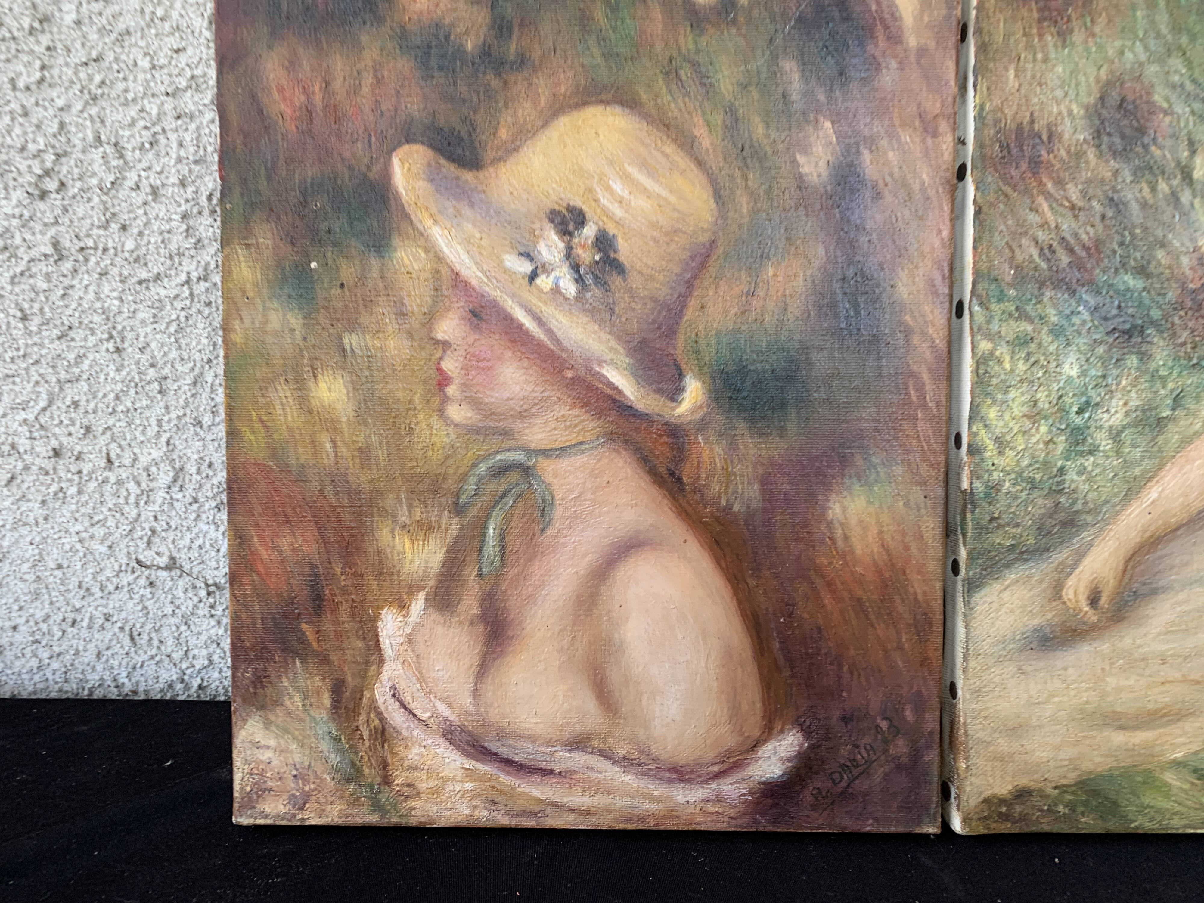 Beautiful Pair of paintings of women on the Daria River, 1983