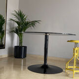 Pair of yellow lacquered metal stools, Restaurati, Italy 70's