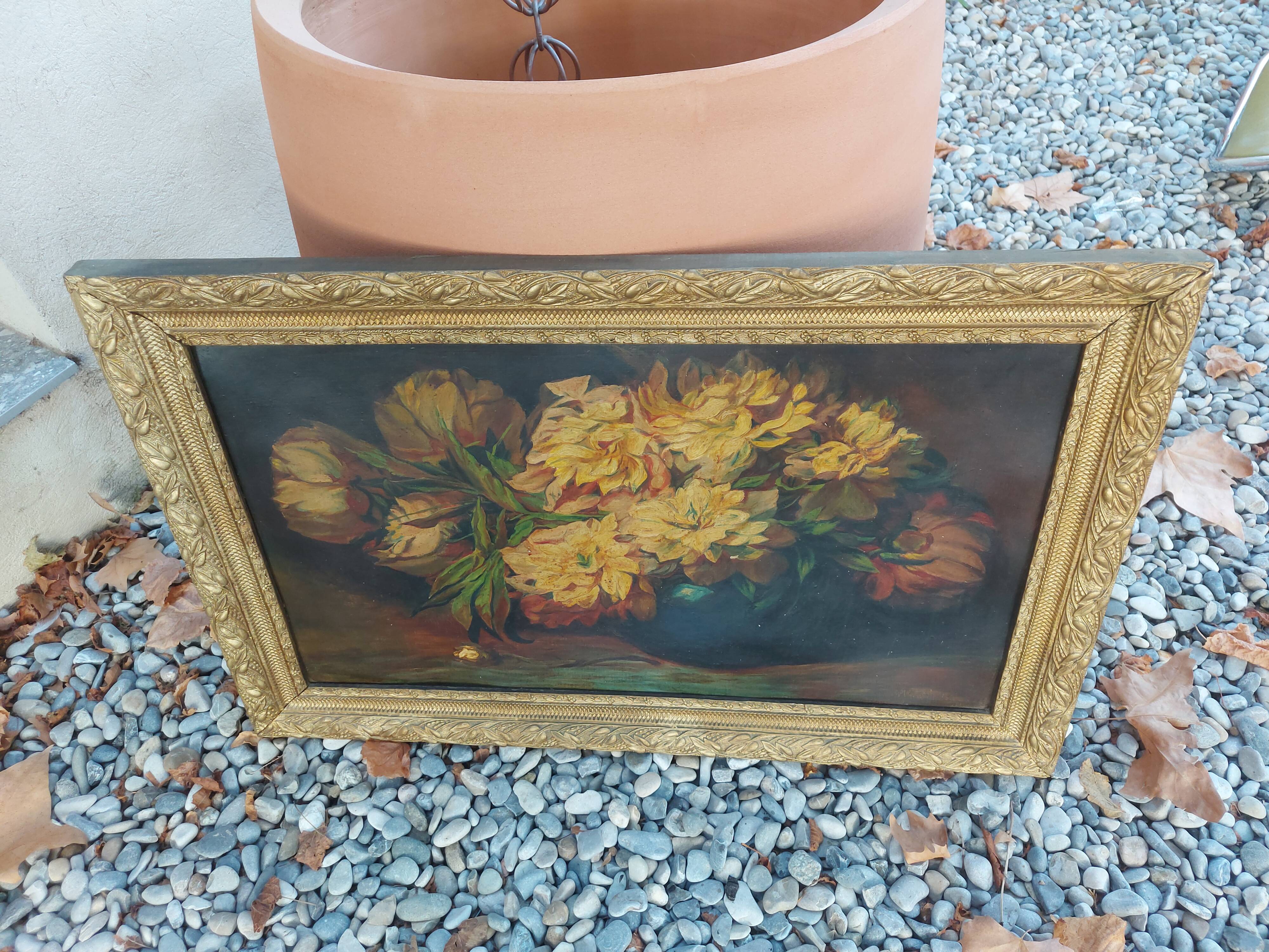 Painting, painting, oil on cardboard bouquet of flowers