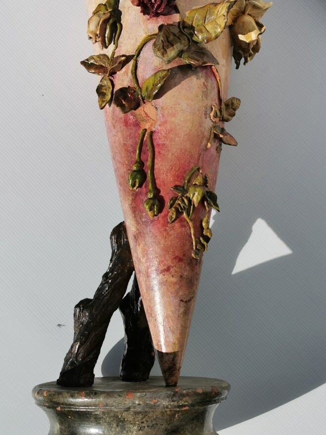 Signed polychrome terracotta vase dating from 1892, art nouveau (h.75cm) rare