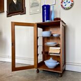 Dark wood display case and transparent glass