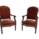 Pair of Louis Philippe armchairs in solid mahogany