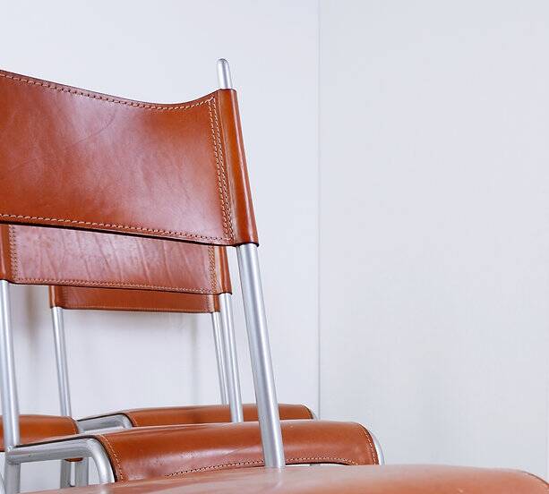 Set of 6 of italian vintage Arrben dining chairs, 1980s - Cognac Leather