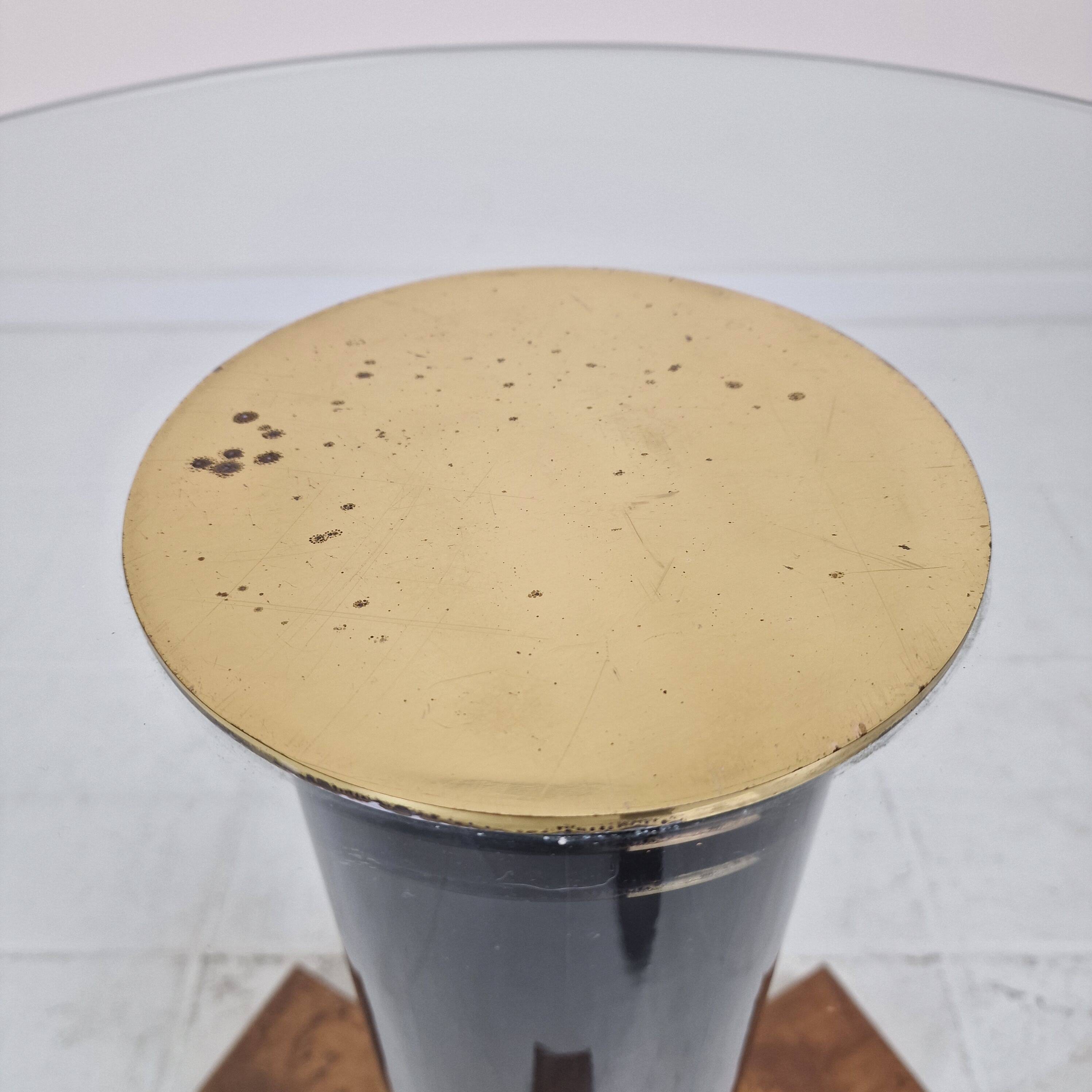 Postmodern Glass, Brass and Wood Side Table, Germany, 1980s
