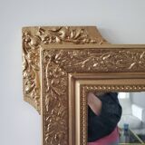 Miroir ancien à crêtes en bois doré 72x96cm