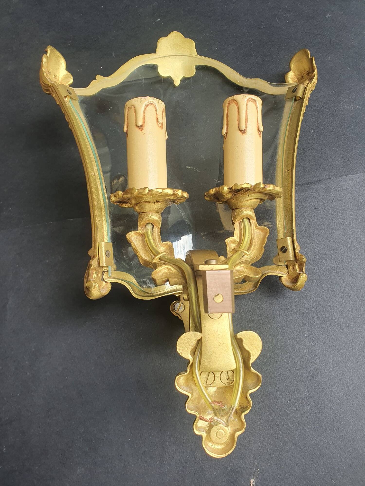 Vintage Louis XVI bronze corner wall sconce Lucien Gau Paris