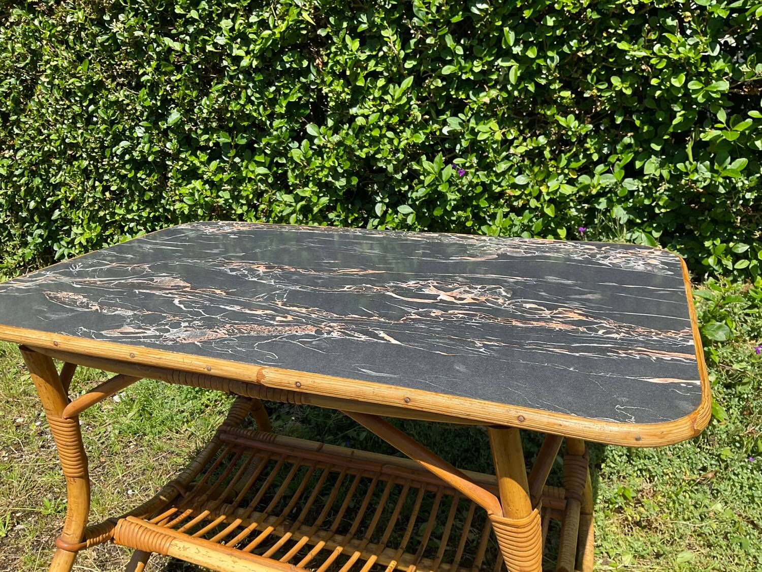 Vintage rattan and Formica coffee table
