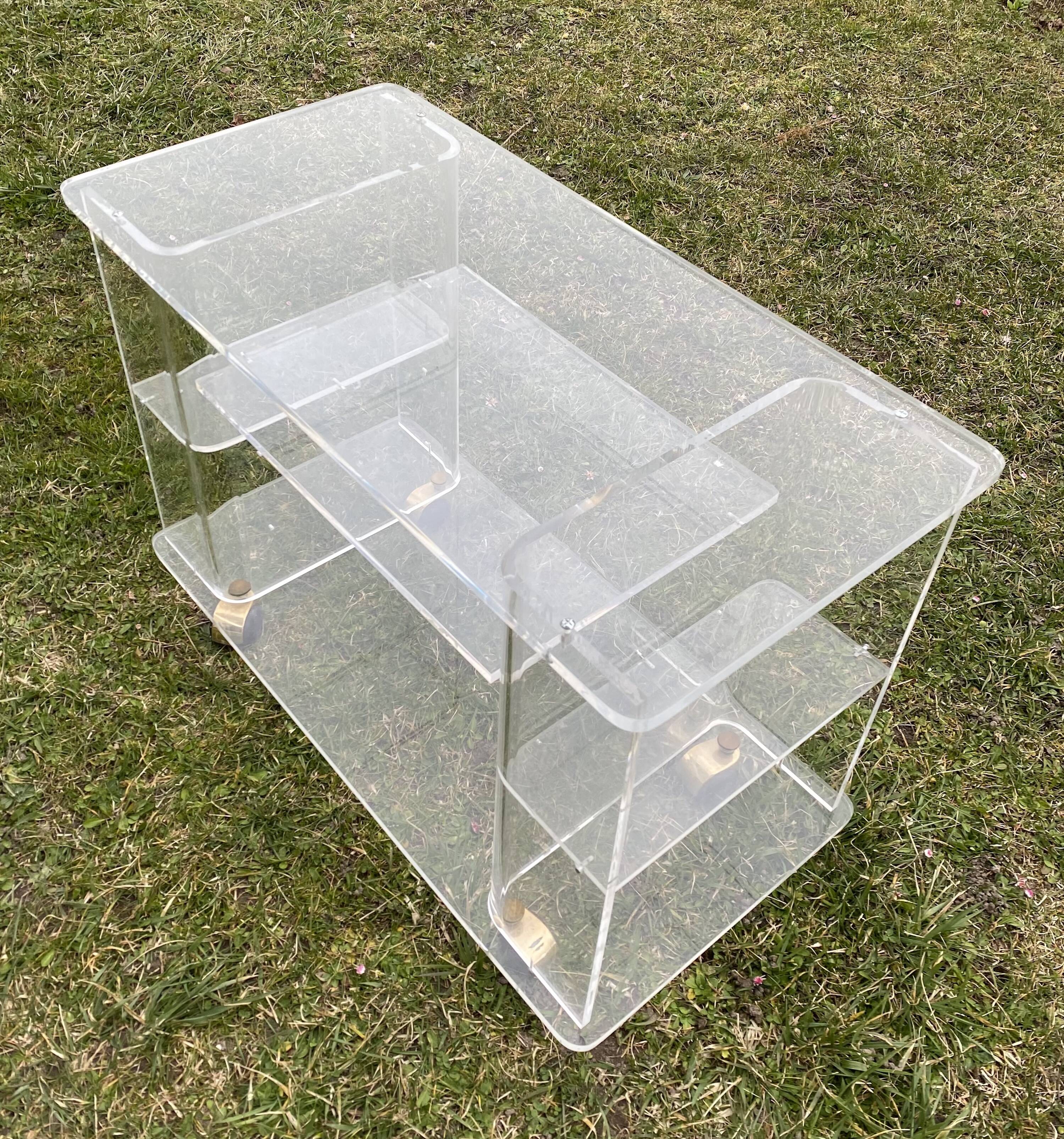 Vintage 1970s Plexiglas rolling serving table