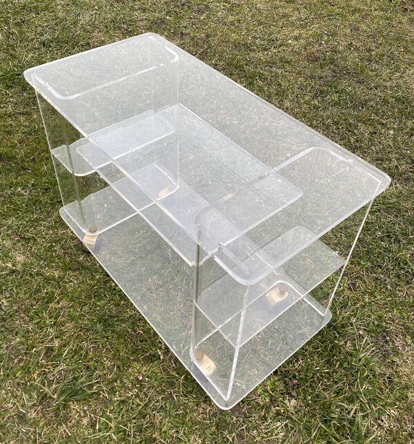Table desserte à roulettes Plexiglas bar vintage 1970