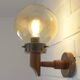 1 of 6 vintage wall lamps, rustic sconces, wood and copper amber glass 1980
