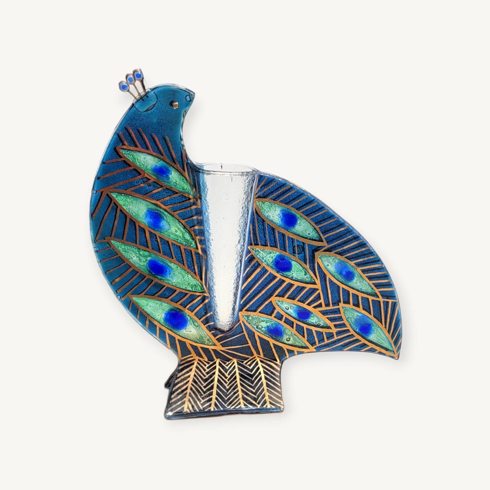 Peacock blue vase in laminated glass