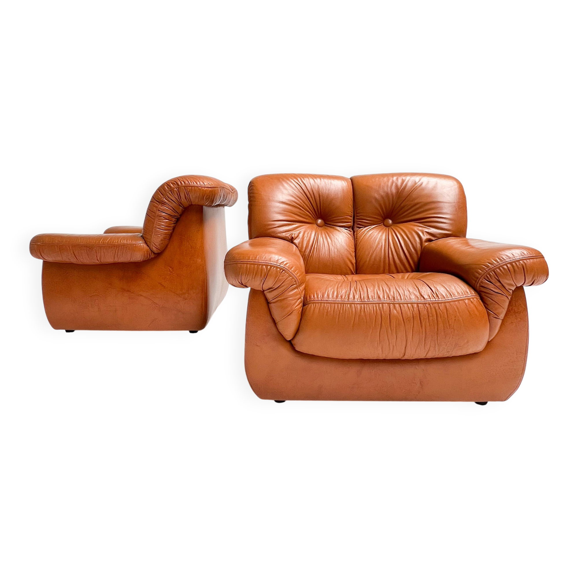 Cognac colored leather Pellerossi lounge chair, 1960s