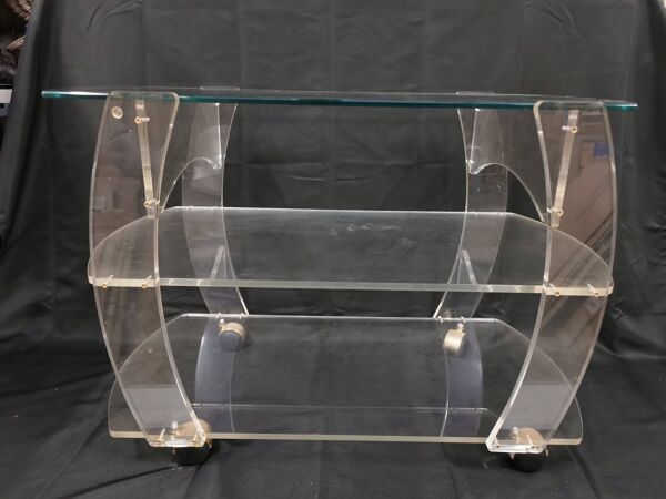 Desserte en plexiglass vintage table à roulettes david lange
