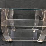 Vintage plexiglass trolley, david lange table on wheels