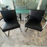 Set of 2 Jason Lite armchairs in black leather Walter Knoll