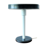 Lampe de table en cuir vert vintage et en métal blanc