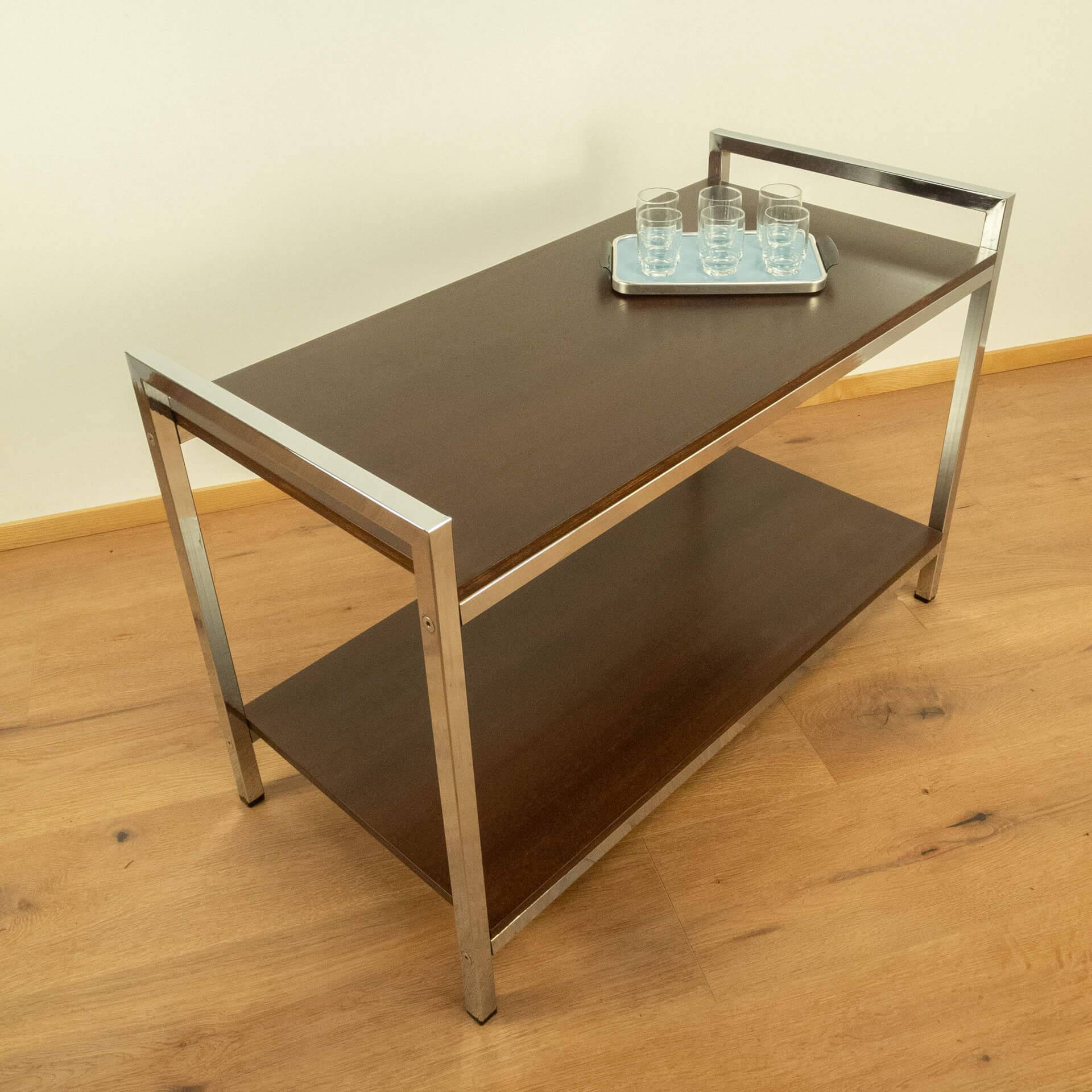 Shelf, chrome, stained mahogany, vintage from the 60s