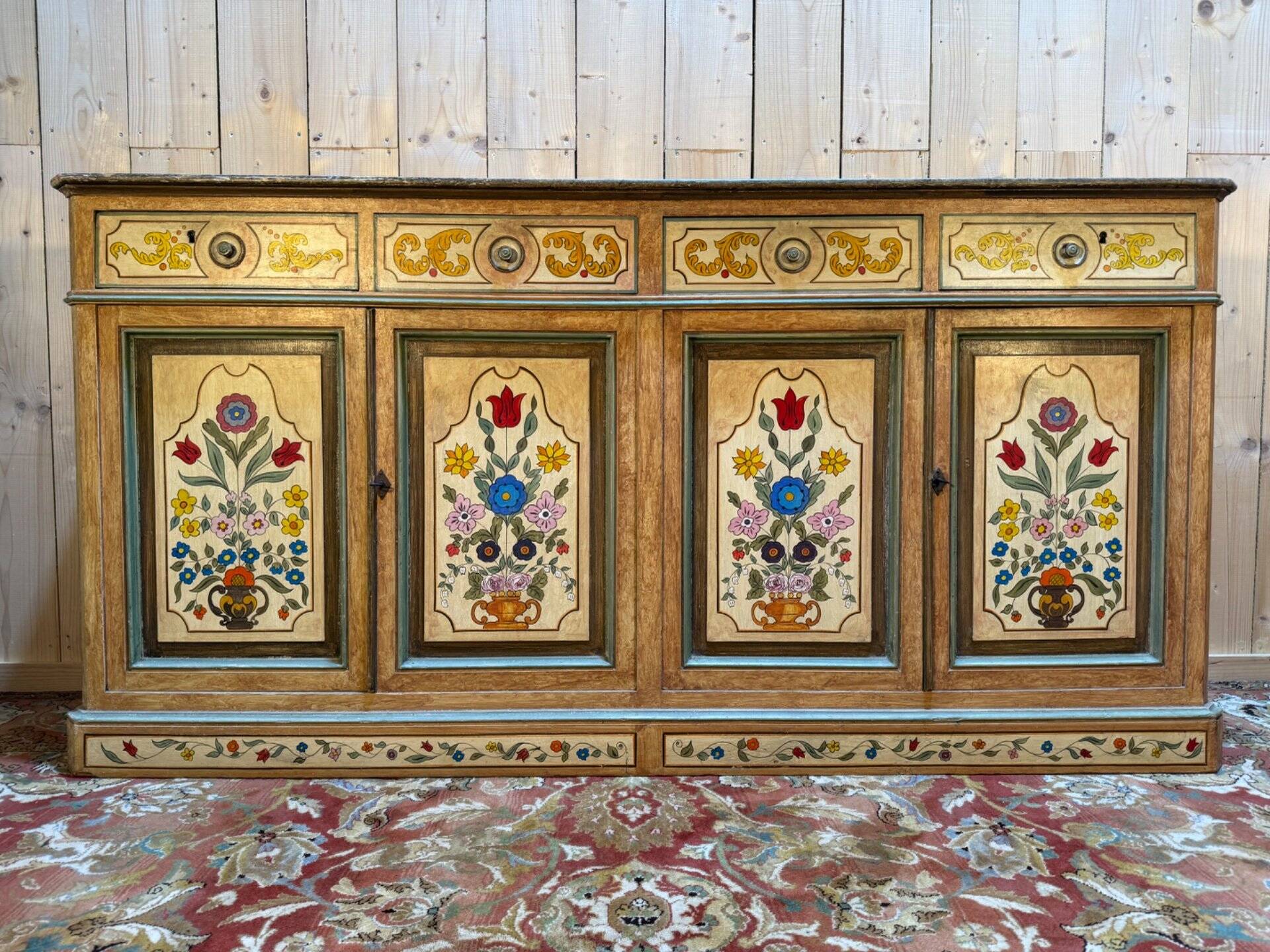 Louis Philippe style sideboard in painted wood and faux marble