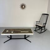 Ancienne table basse en pierre mosaïque design années 70 pied métal vintage