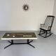 Old mosaic stone coffee table from the 70s with vintage metal legs