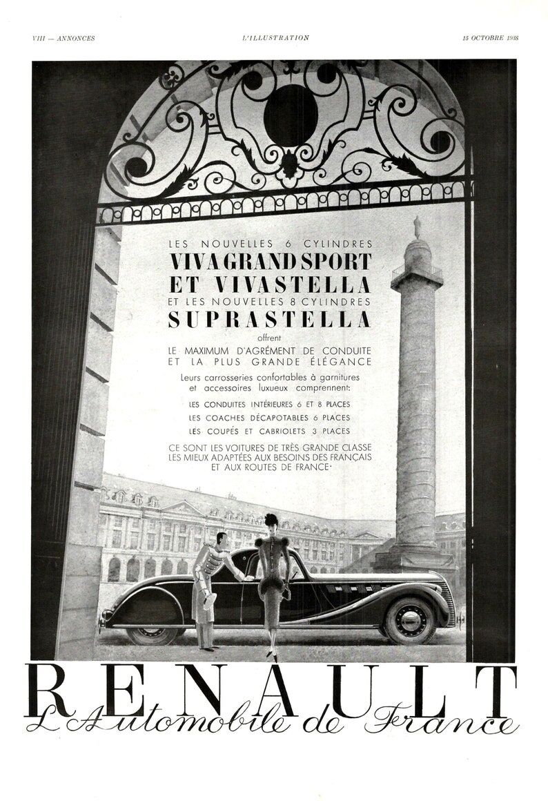 Vintage poster 30s Renault Automobiles