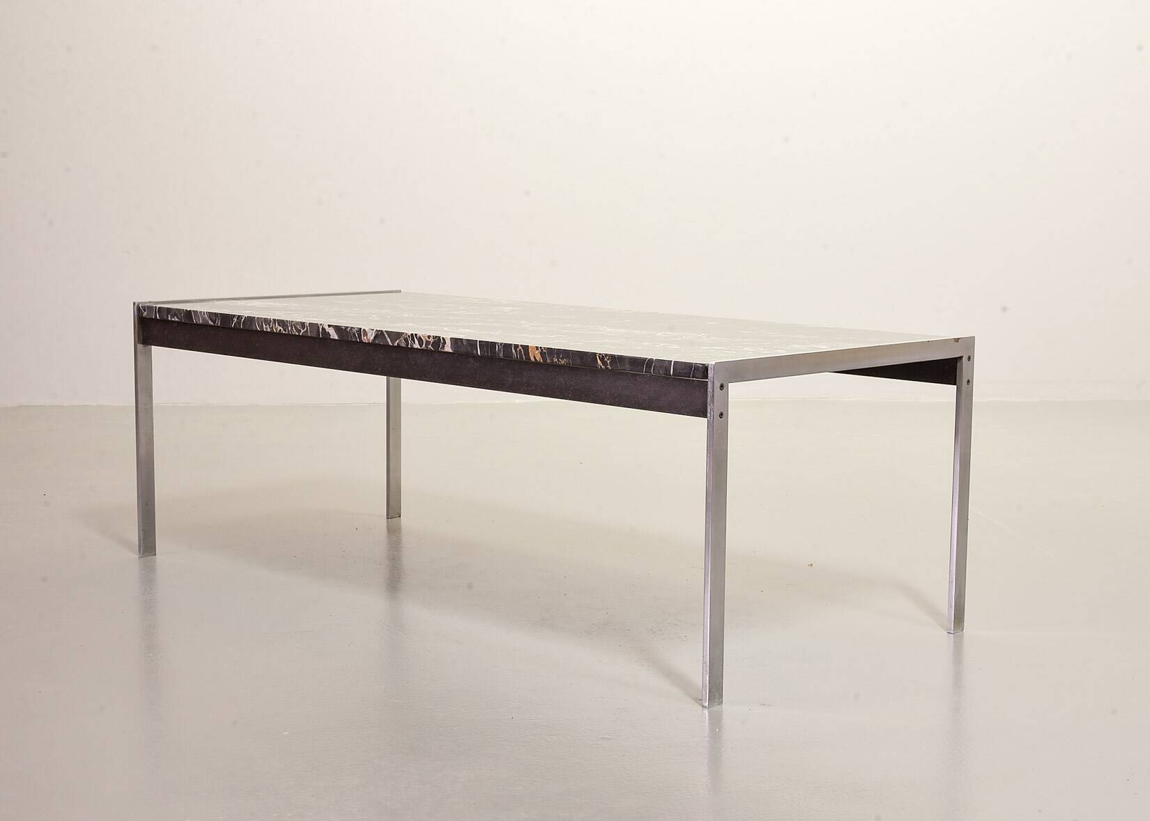Kho Liangh Black Marble and Brushed Steel Coffee Table by Artifort 1960s