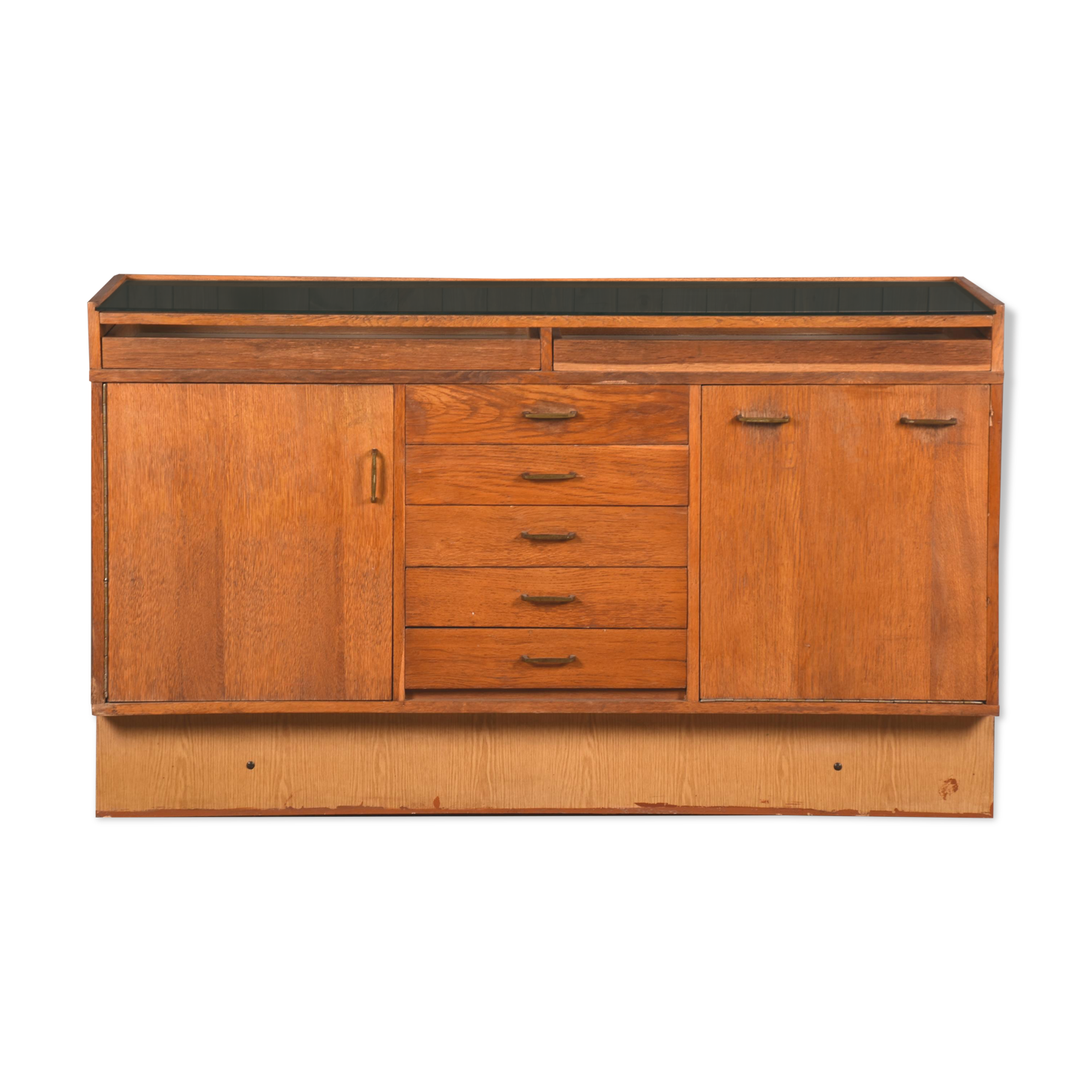 Vintage pharmacy counter showcase