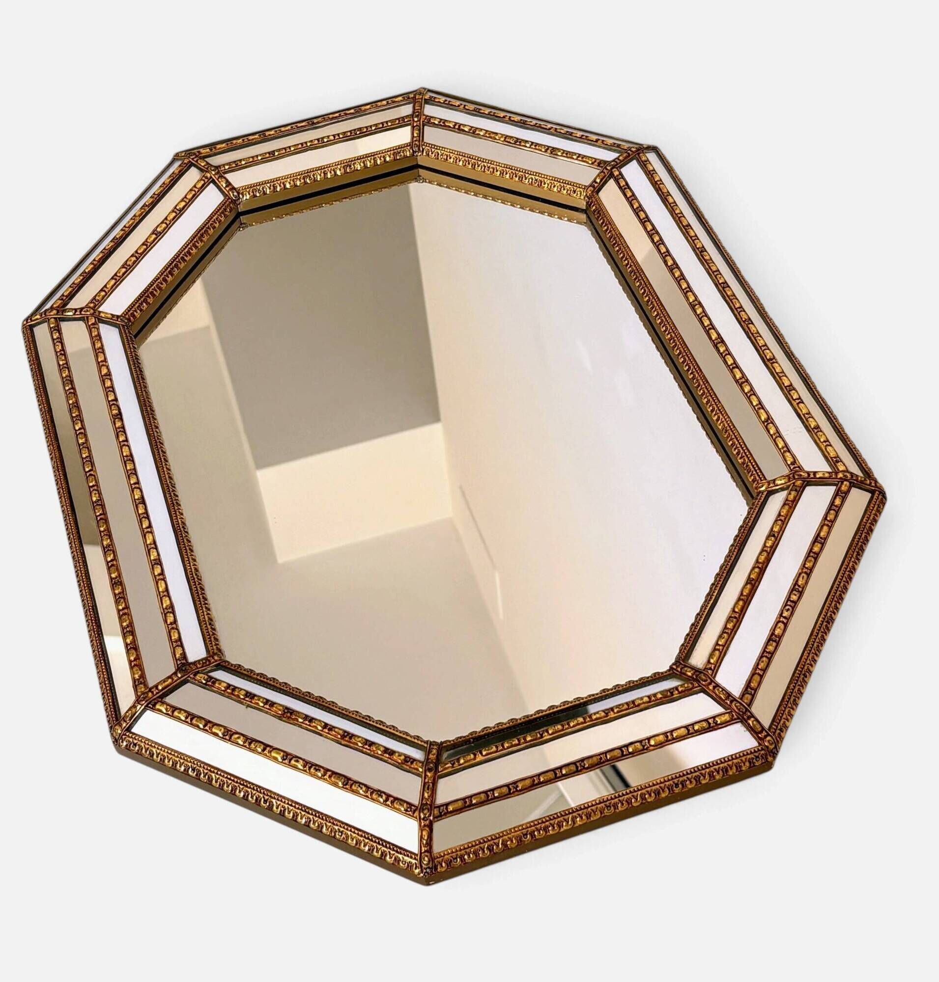 Octagonal Venetian Modern Hollywood Regency Mirror, Handmade in Spain, 1980