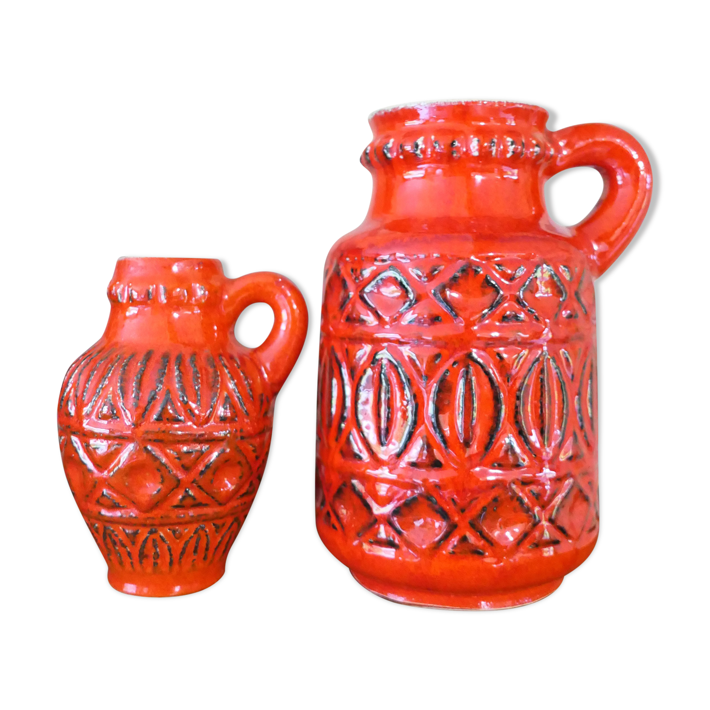 Superb pair of red vases by Bodo Mans for Bay 1960-1970's