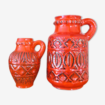 Superb pair of red vases by Bodo Mans for Bay 1960-1970's