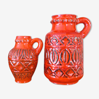 Paire de vases rouges par Bodo Mans pour Bay 1960-1970's