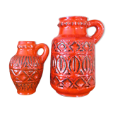 Superb pair of red vases by Bodo Mans for Bay 1960-1970's