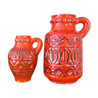 Superb pair of red vases by Bodo Mans for Bay 1960-1970's