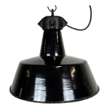 Industrial black enamel factory lamp with cast iron top, 1960s
