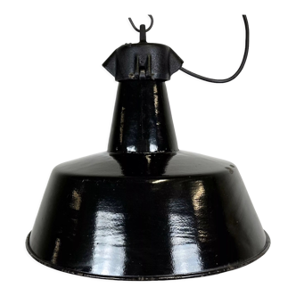 Industrial black enamel factory lamp with cast iron top, 1960s