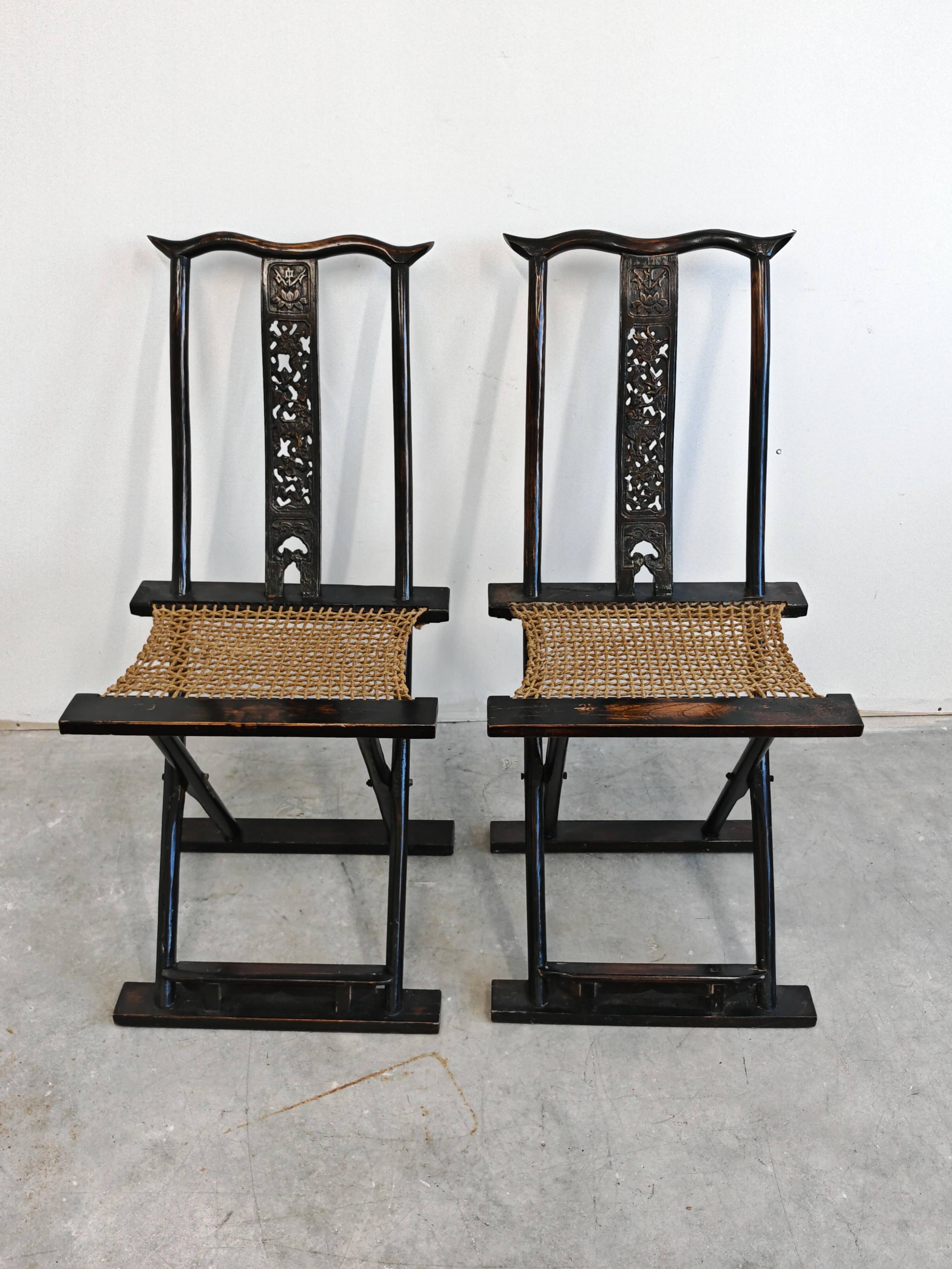 Pair of antique folding chairs Mare, China, circa 1880