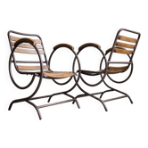 Chairs industrielles en métal et bois, style des années 1950.
