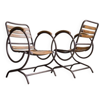 Industrial armchairs in metal and wood 1950s style